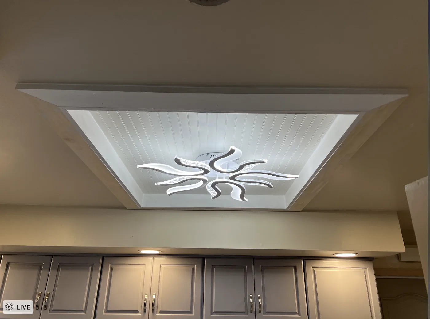 After custom tray ceiling installation Northeast PA - beadboard panels and pine trim